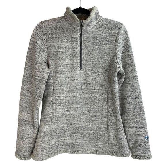 Kuhl Gray Heathered Quarter Zip Shearling Trim Fleece Jacket Size M - Picture 1 of 11